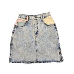 Vintage Hollywood Era Denim Skirt | Acid Wash Patch Pocket Mini